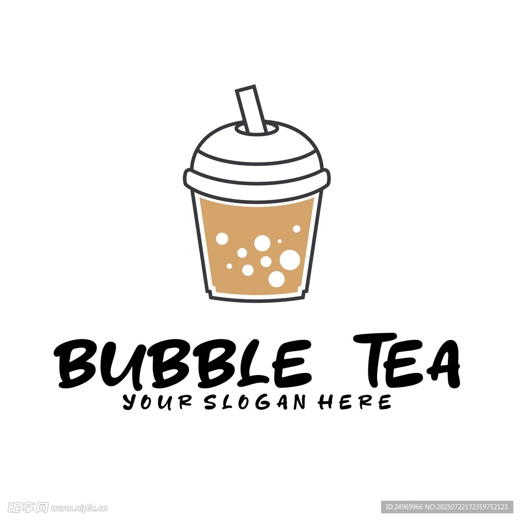 简约风珍珠奶茶标志设计