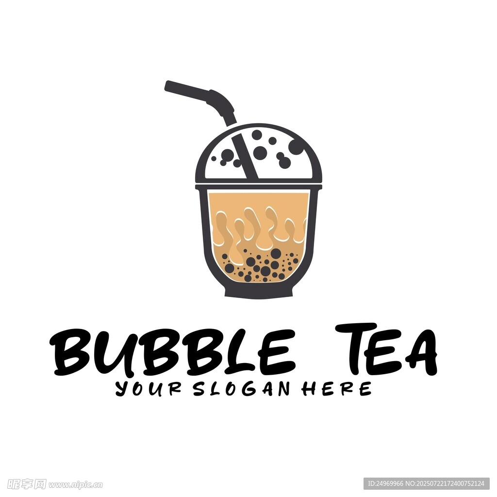 简约风珍珠奶茶标志设计