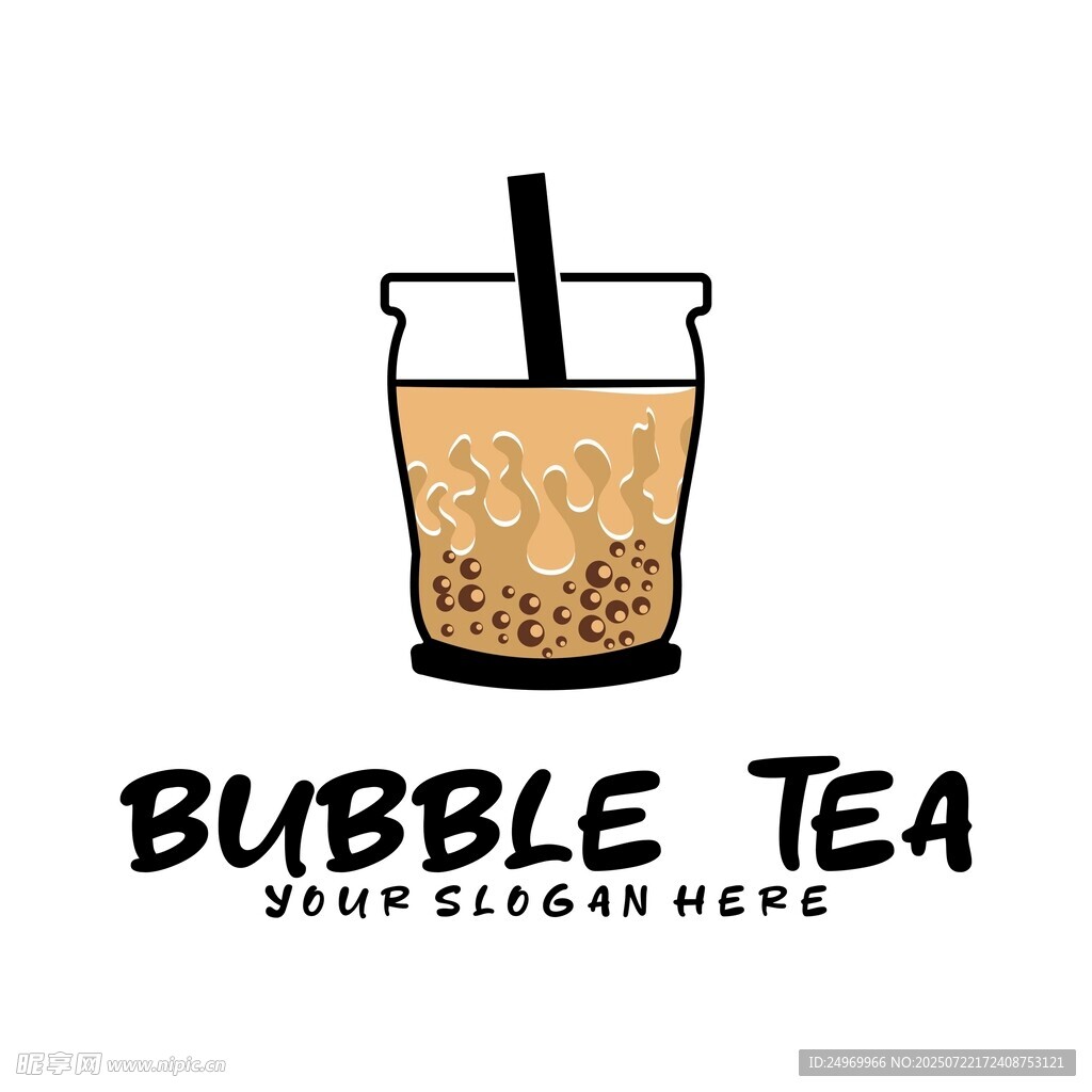 简约风珍珠奶茶标志设计