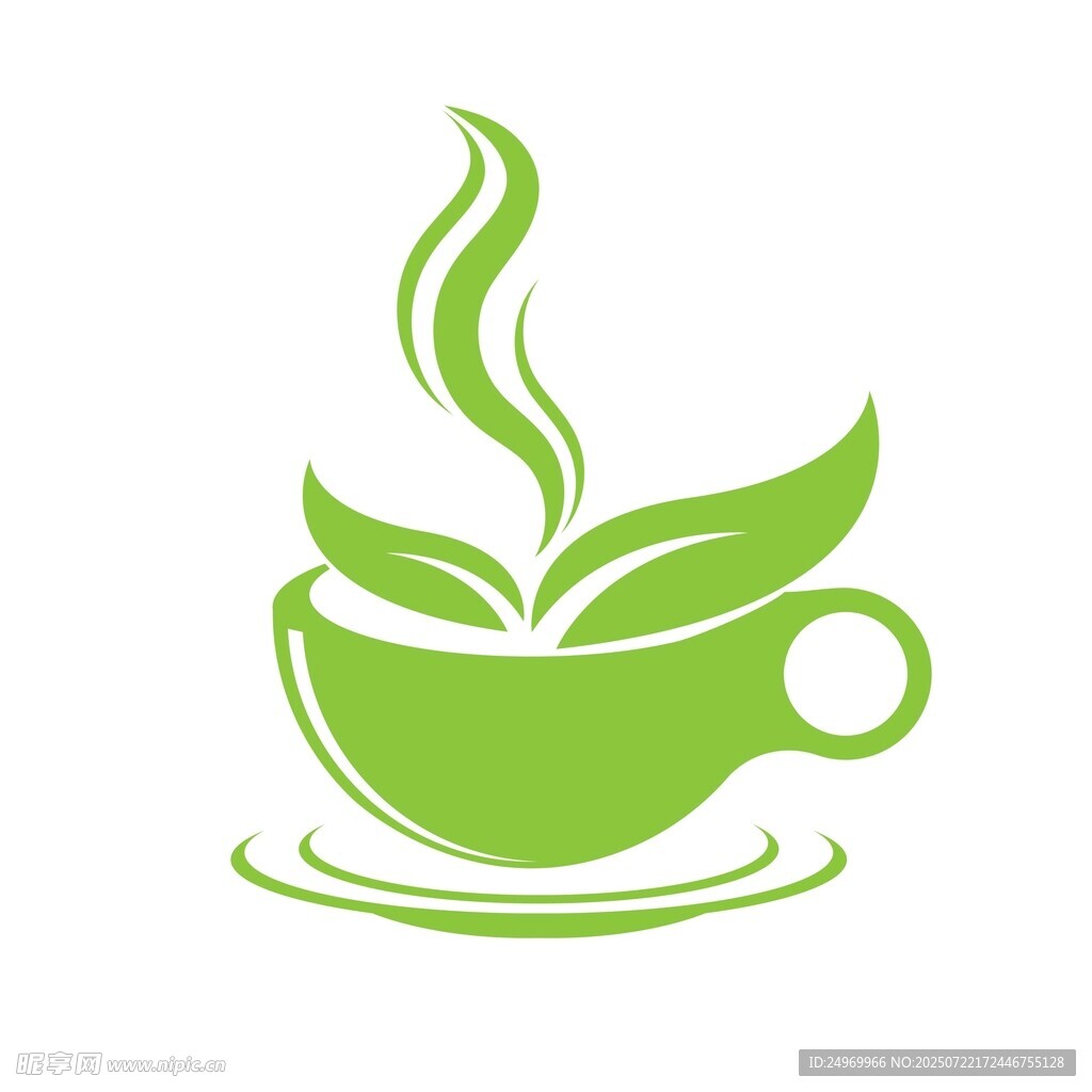 绿色茶杯茶叶标志设计