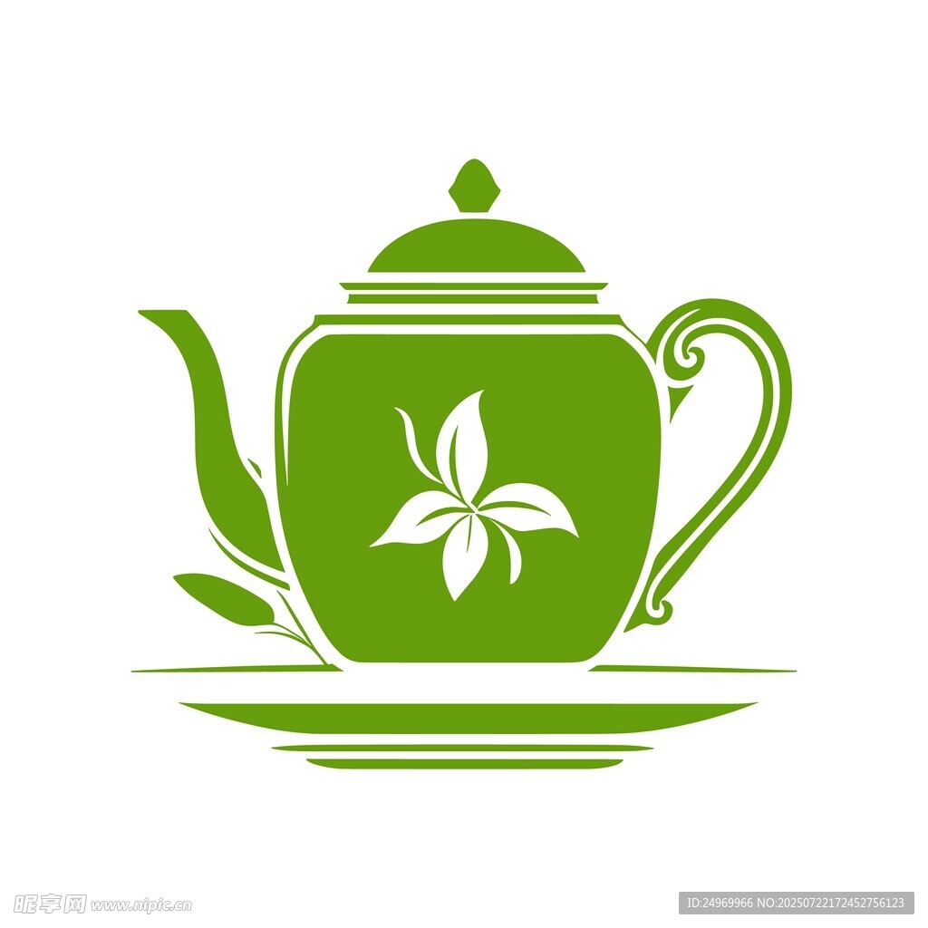 绿色茶壶茶叶简约图标
