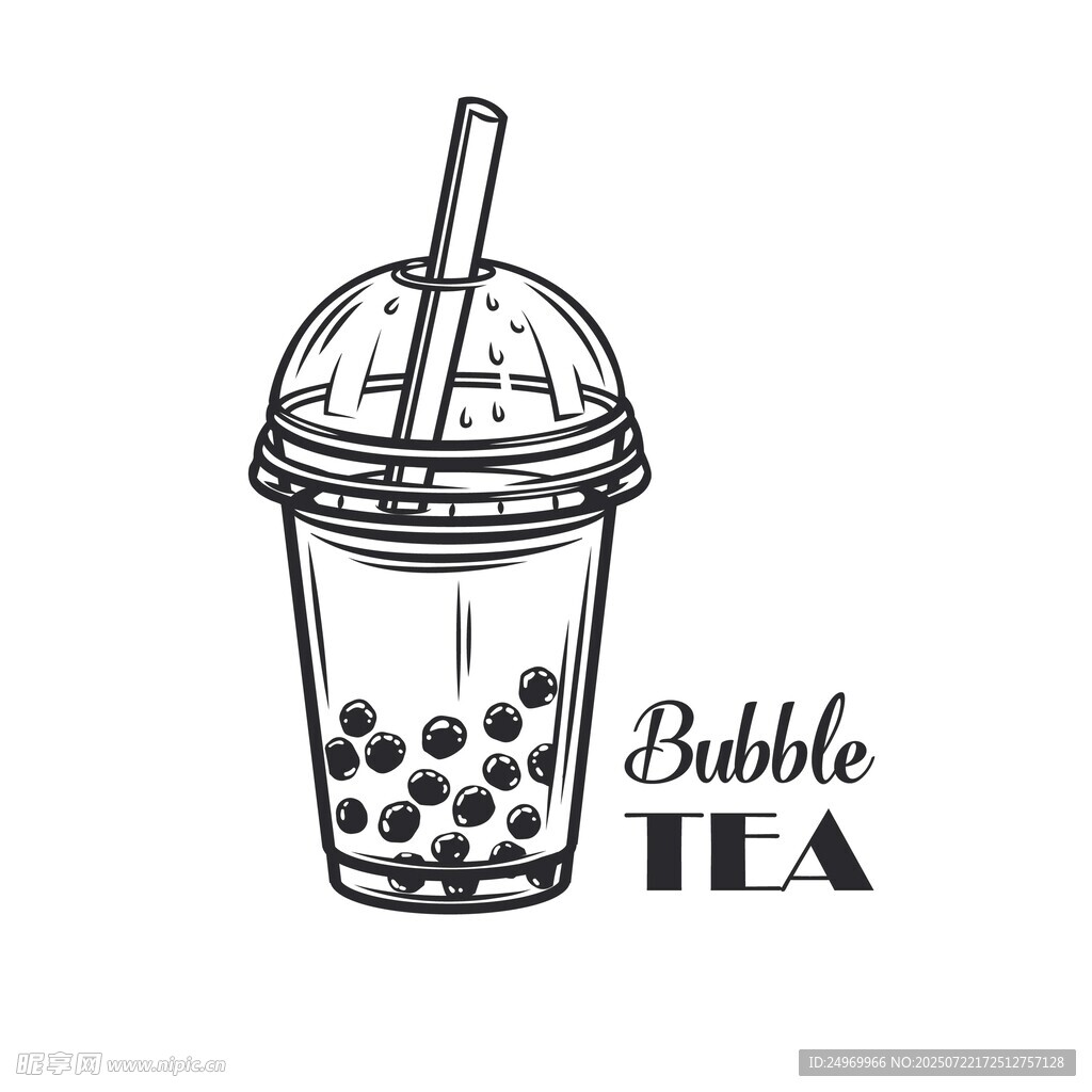 手绘珍珠奶茶插画