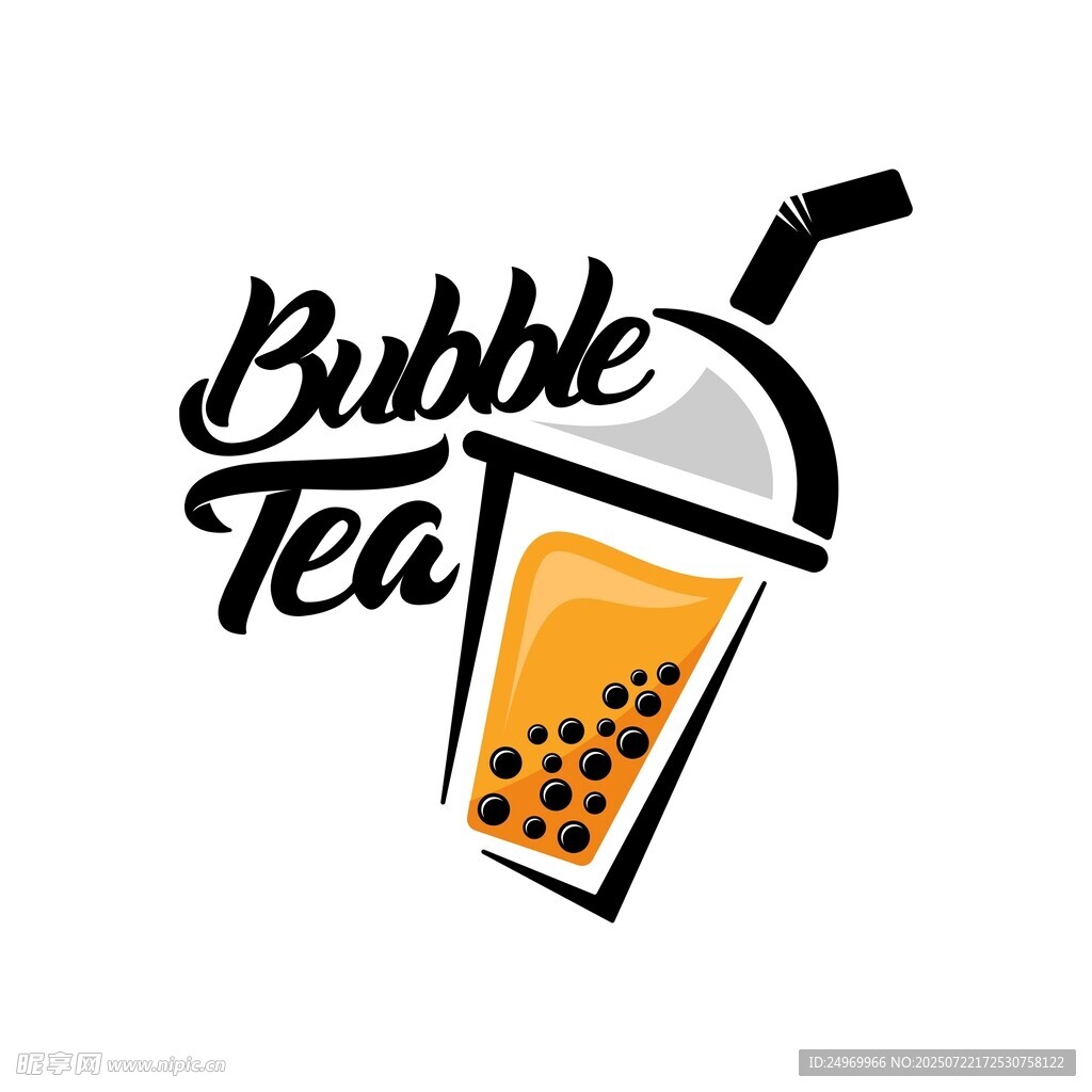 手绘风珍珠奶茶标志设计