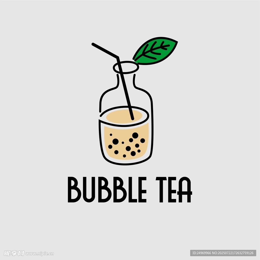 手绘瓶装珍珠奶茶插画