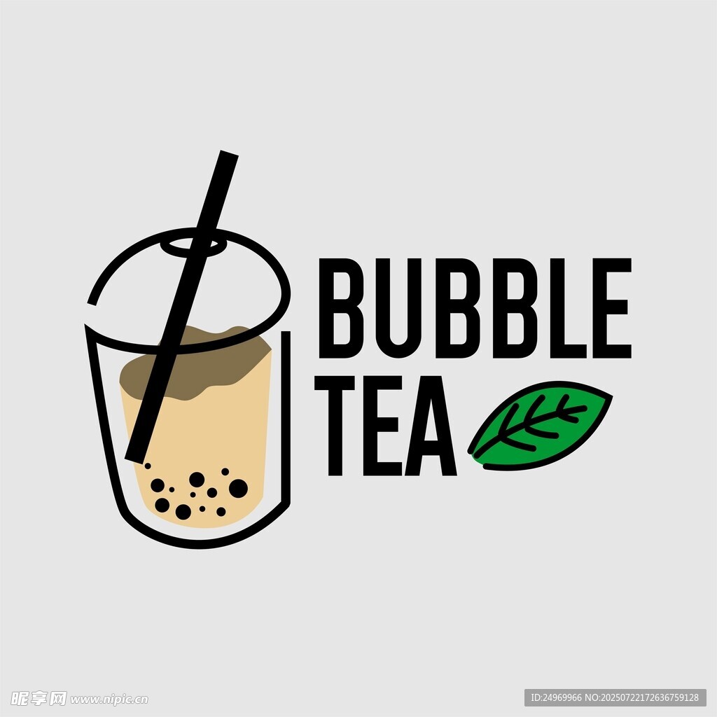 简约风珍珠奶茶图标设计