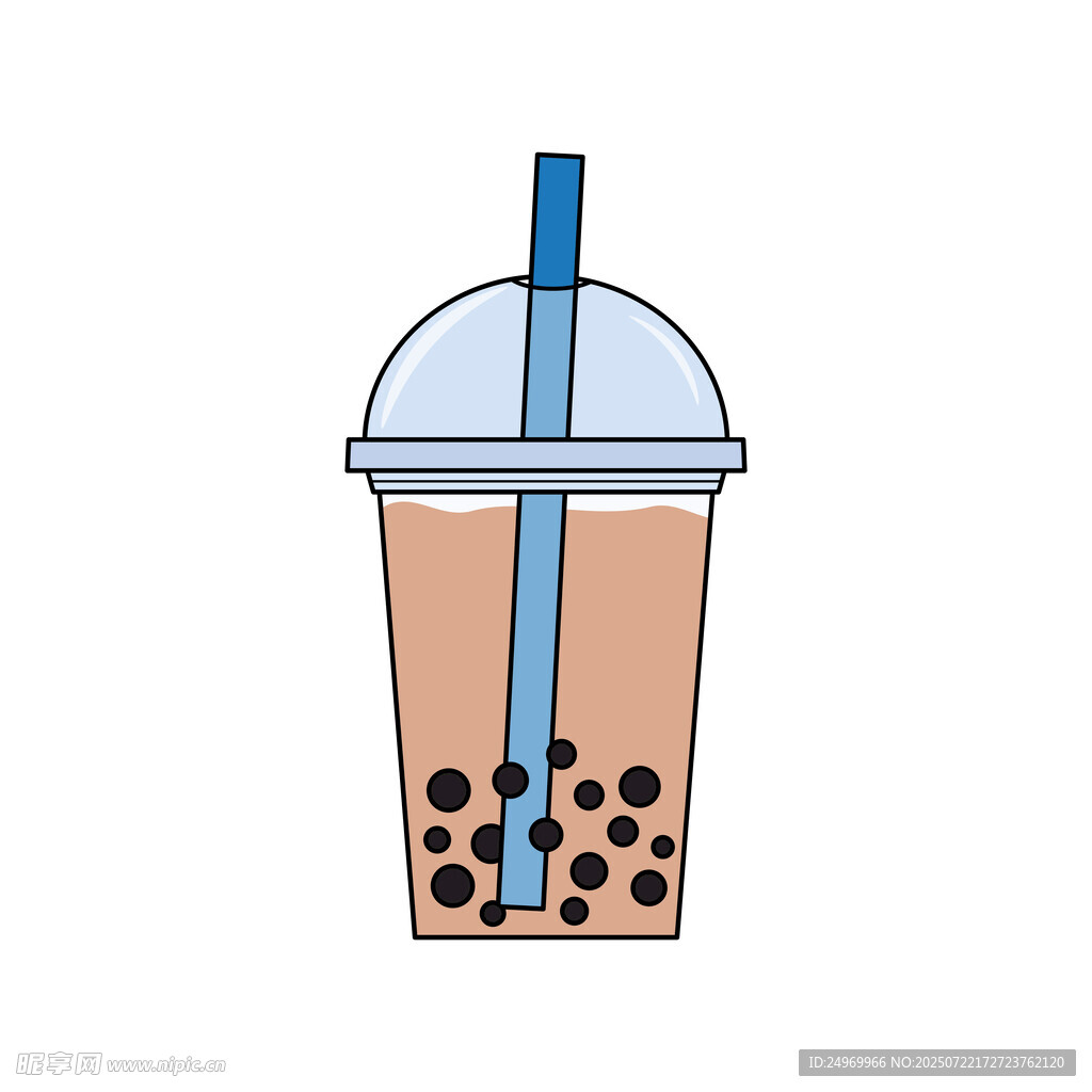 卡通风格珍珠奶茶插画