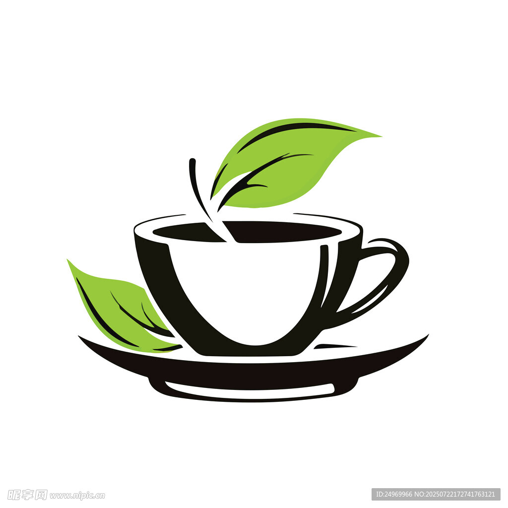 简约茶杯绿叶图标设计