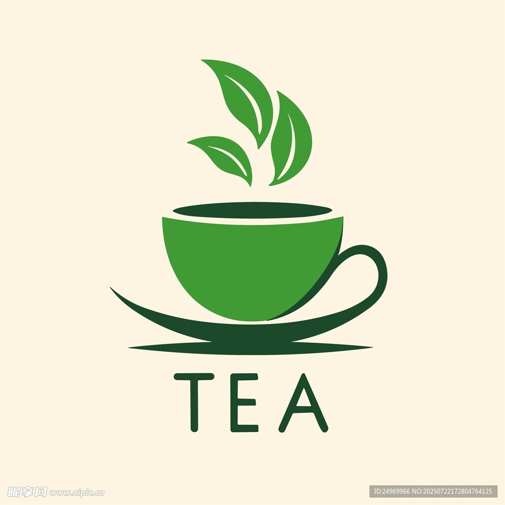 绿色茶杯茶叶标志设计