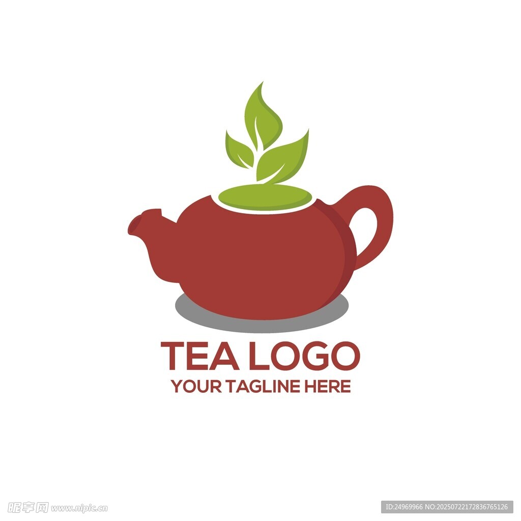 茶壶绿叶茶叶标志设计