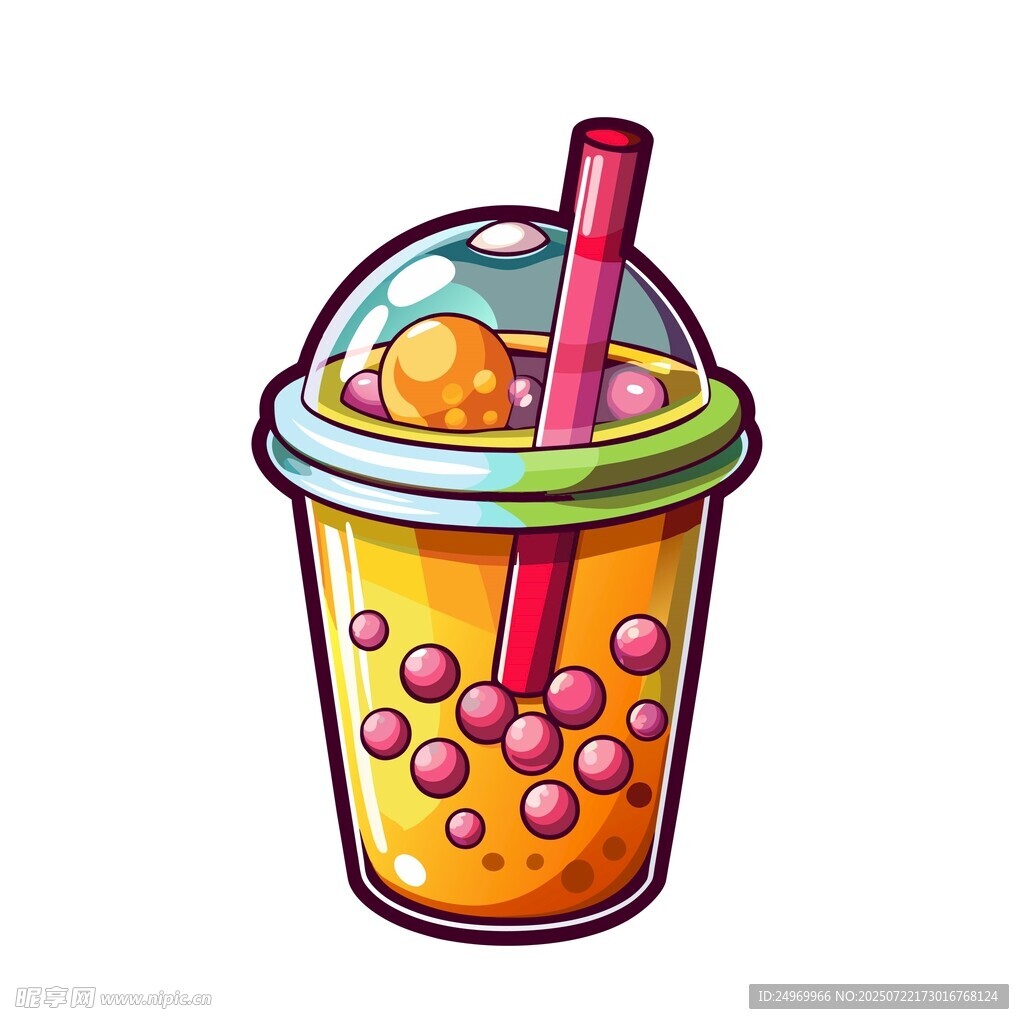 卡通风格珍珠奶茶插画