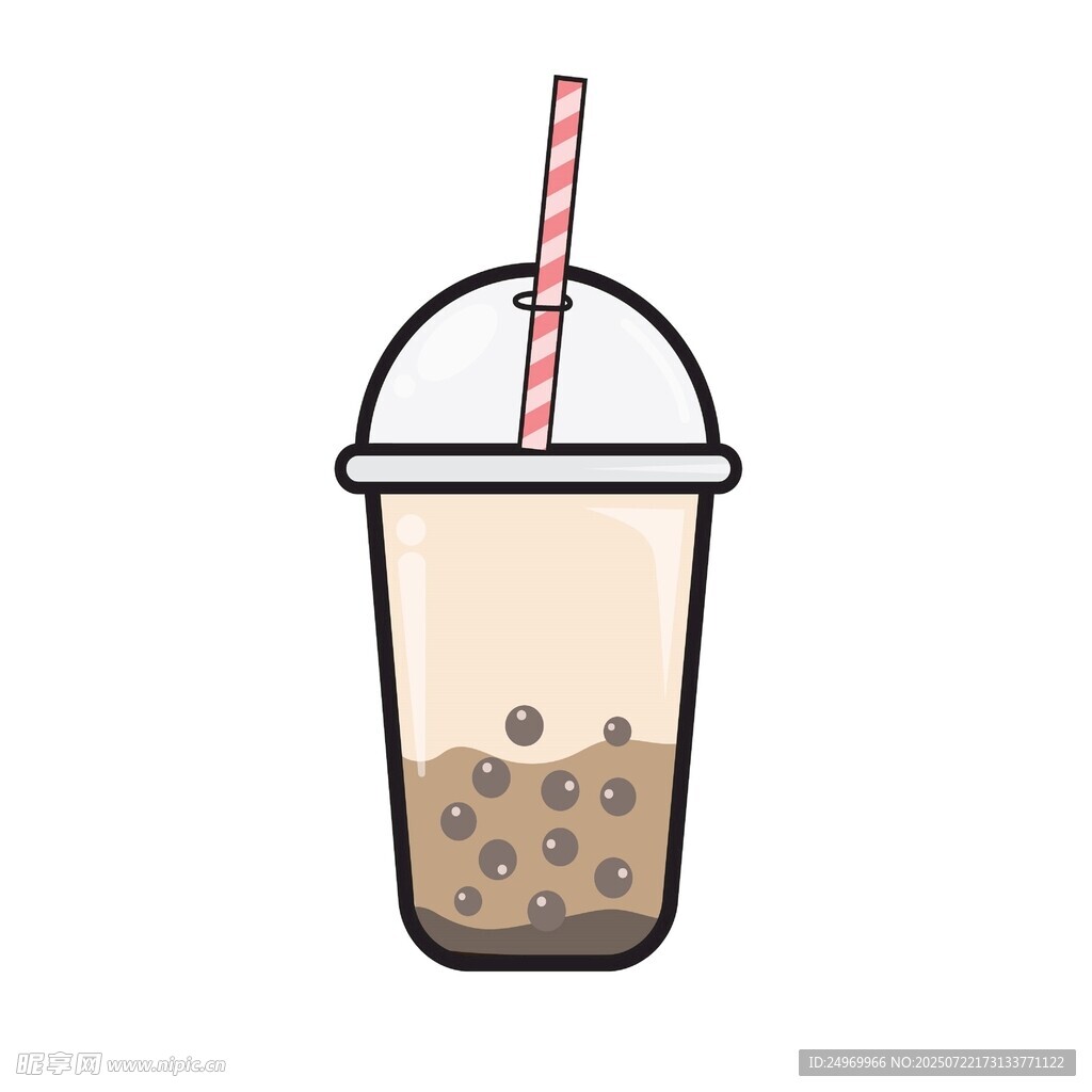 卡通风格珍珠奶茶插画