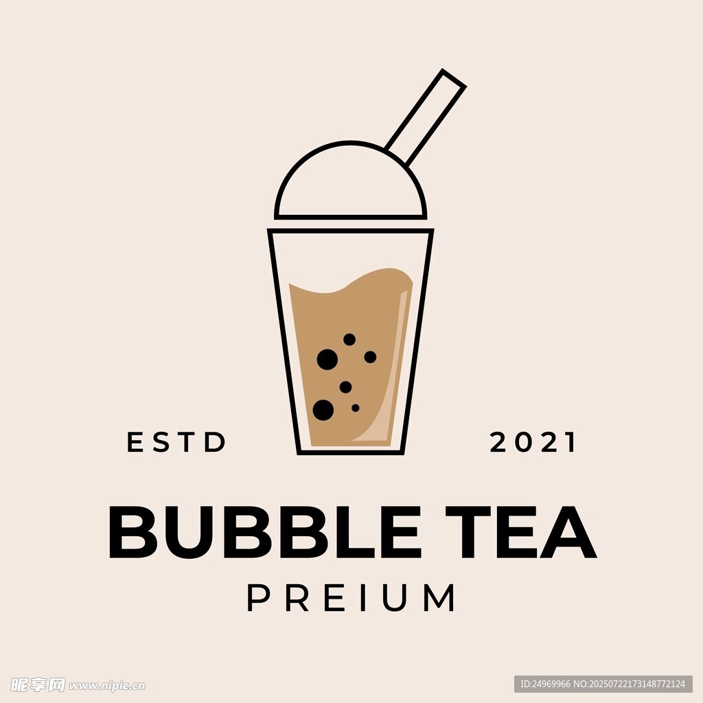 简约风珍珠奶茶标志设计