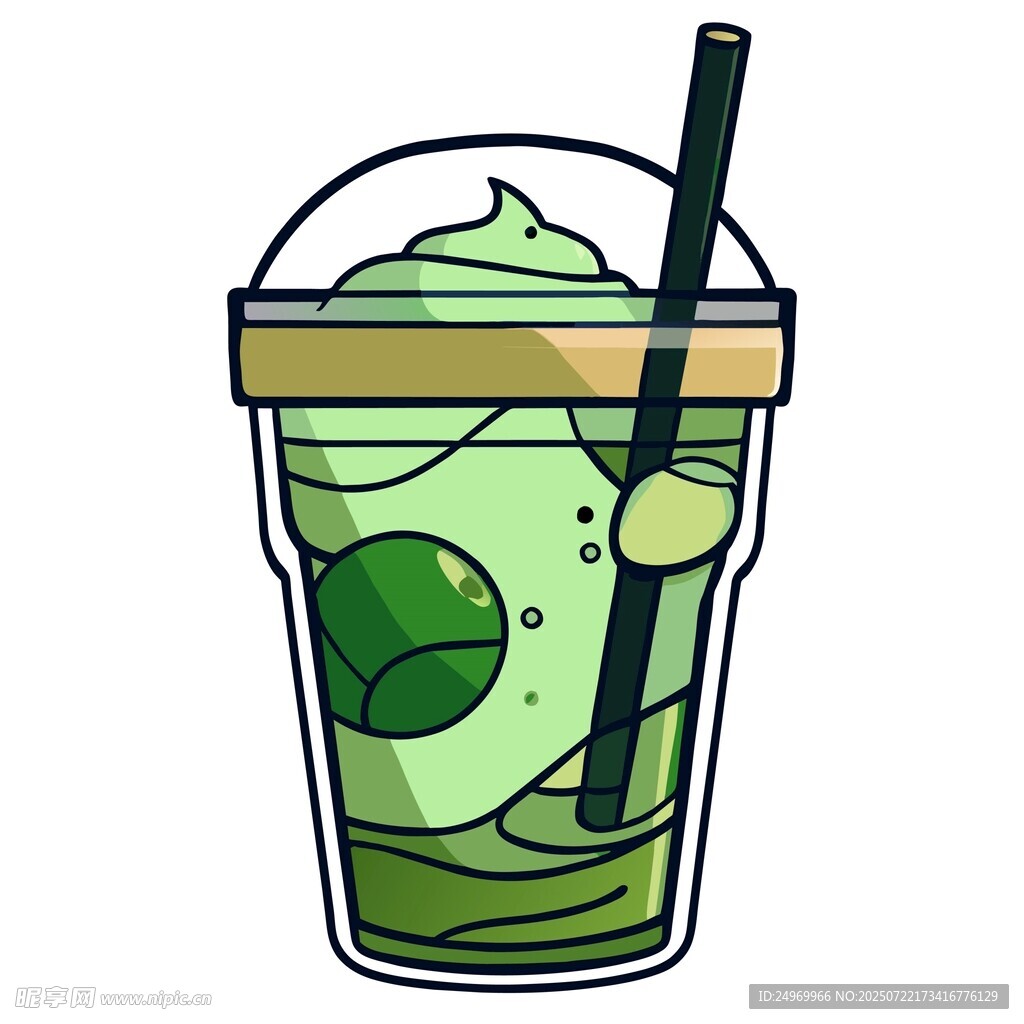 清新抹茶冰饮插画