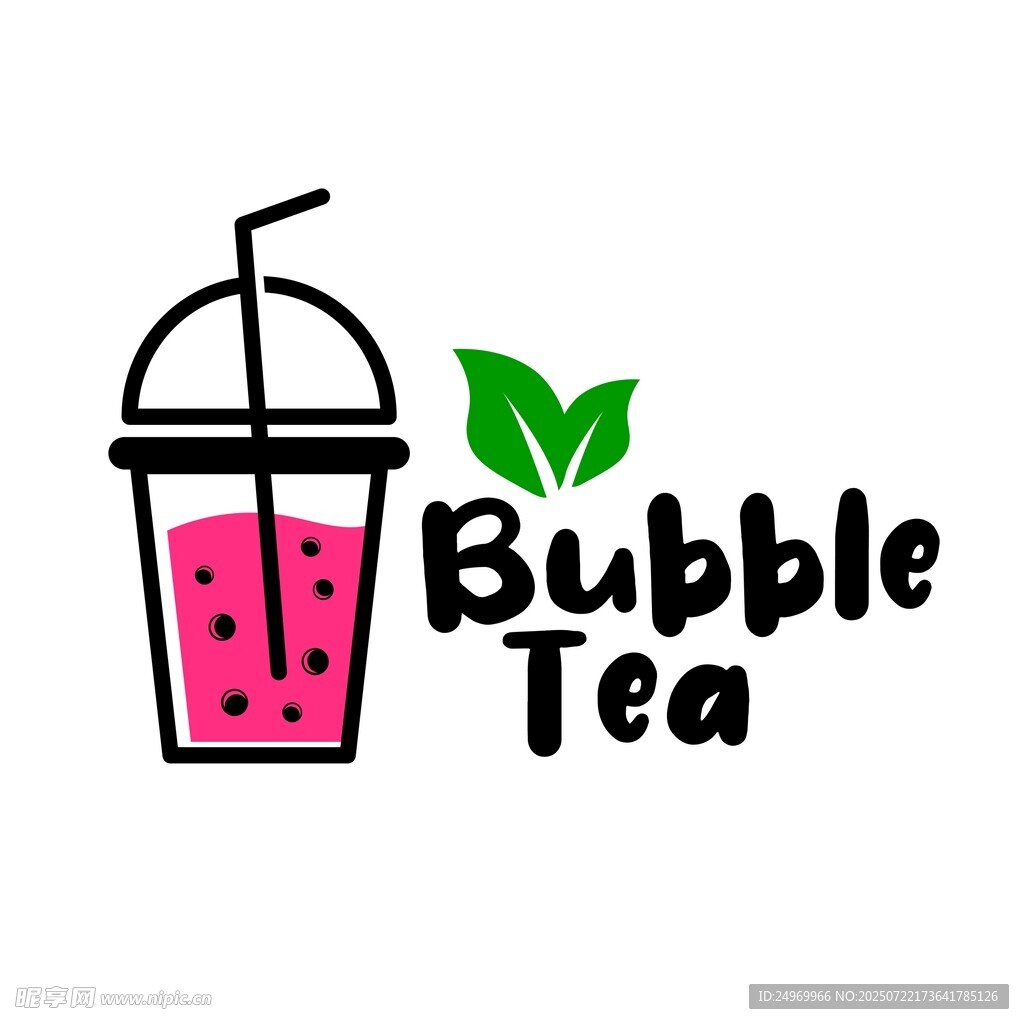 卡通风格泡泡茶标志设计