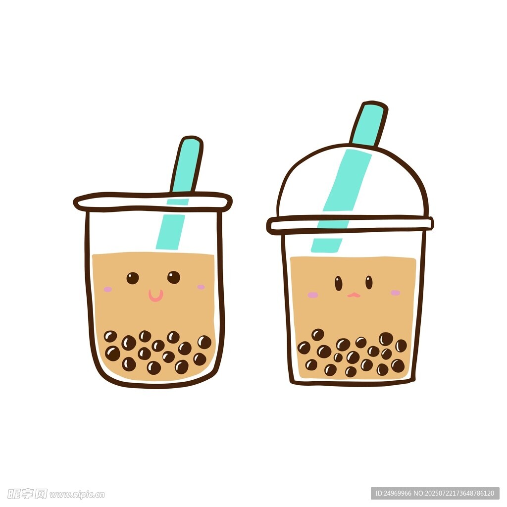可爱卡通珍珠奶茶插画