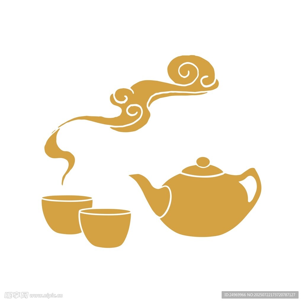 中式茶壶茶杯简约图标