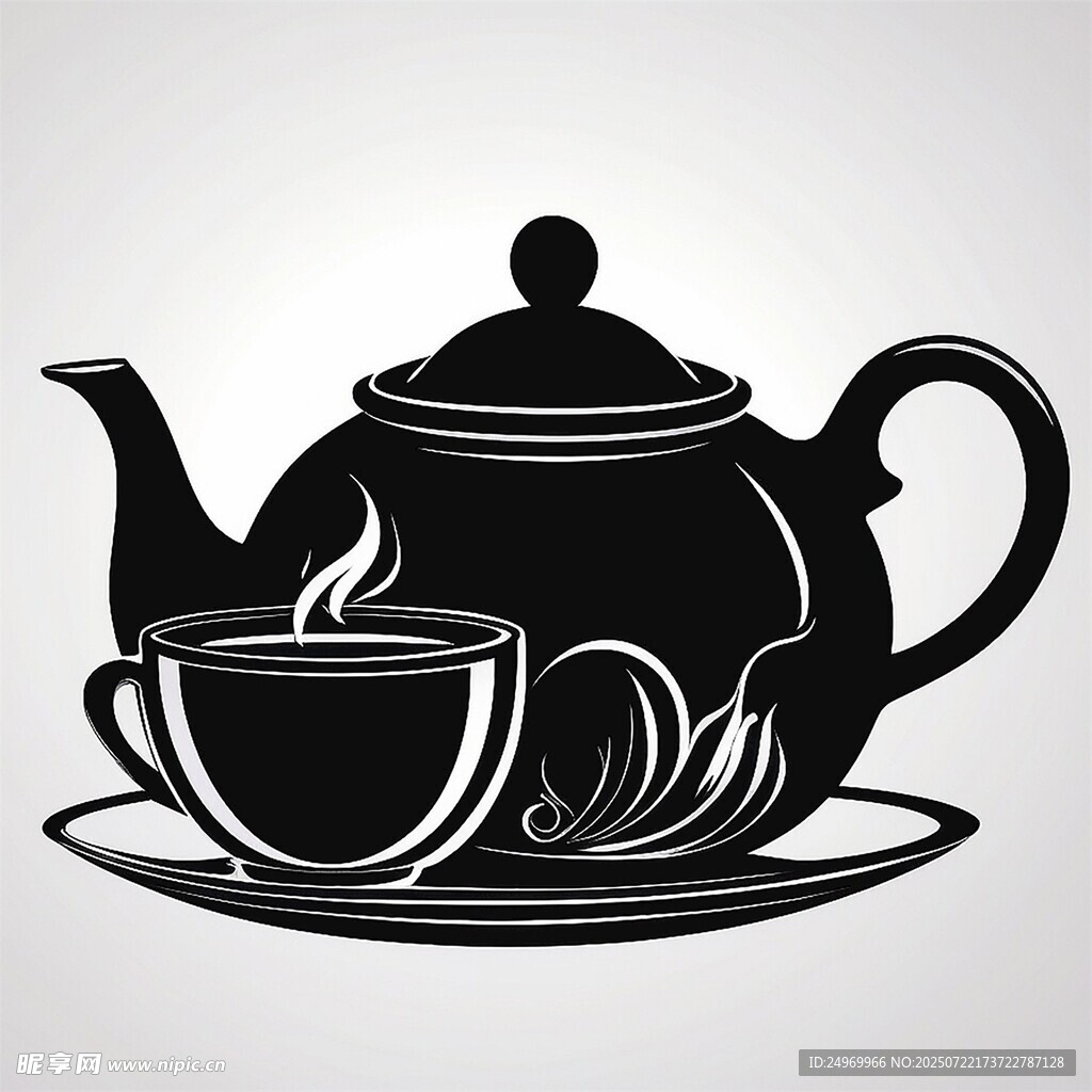 简约茶壶茶杯插画
