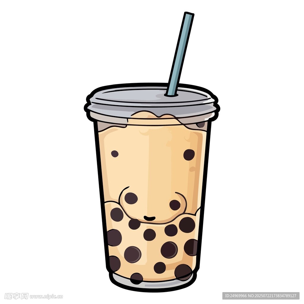 卡通风格珍珠奶茶插画