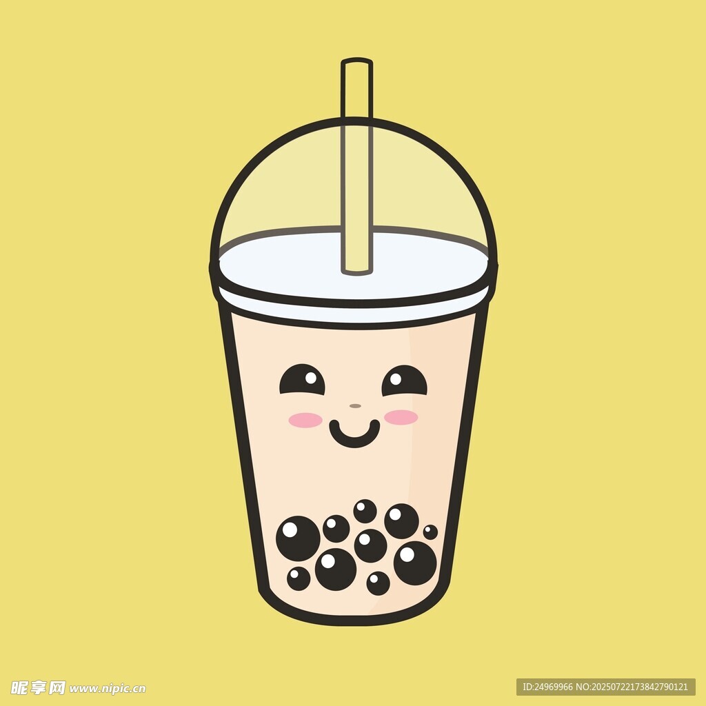 可爱卡通珍珠奶茶插画