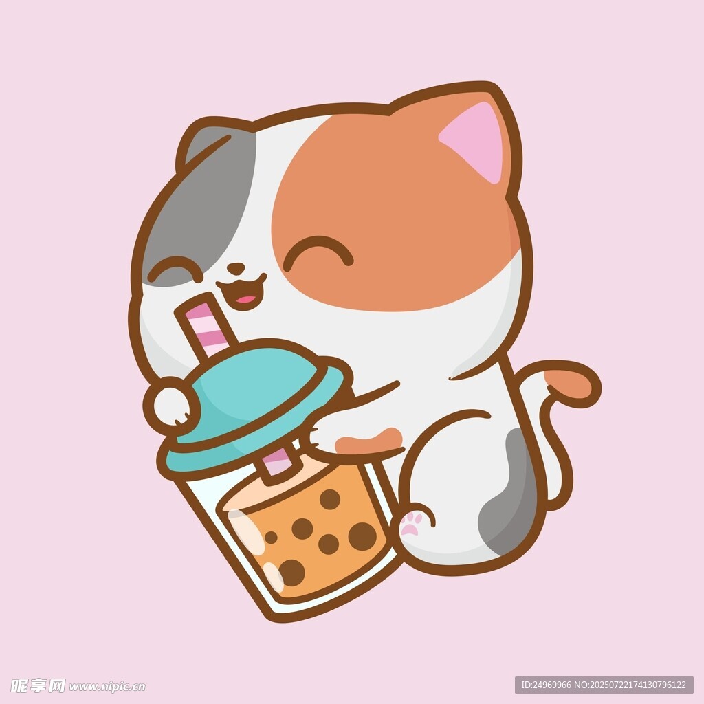 可爱猫咪喝珍珠奶茶