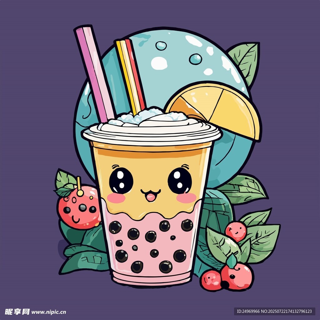可爱卡通珍珠奶茶插画