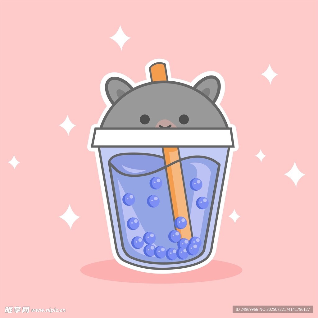 卡通仓鼠喝珍珠奶茶