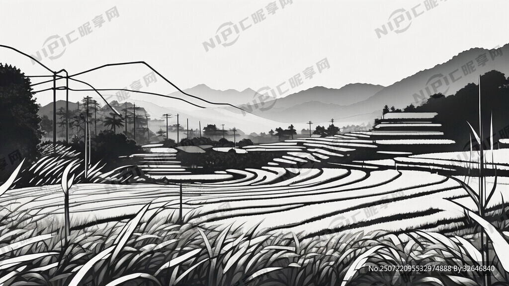 稻田 线条 简约 黑白