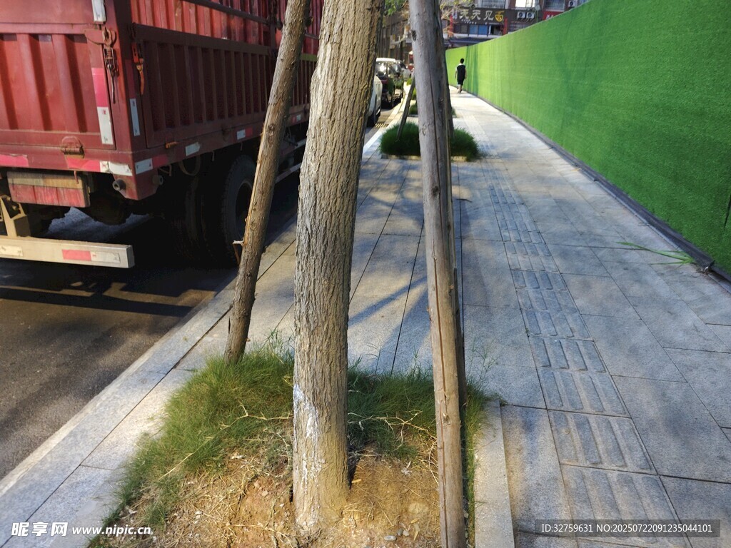 路边树木与货车及绿幕场景