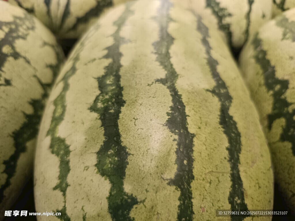 新鲜条纹西瓜特写