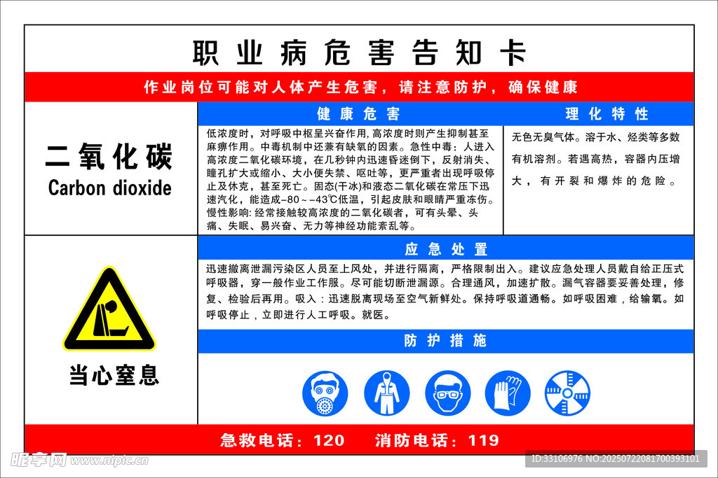 二氧化碳  职业病危害告知卡