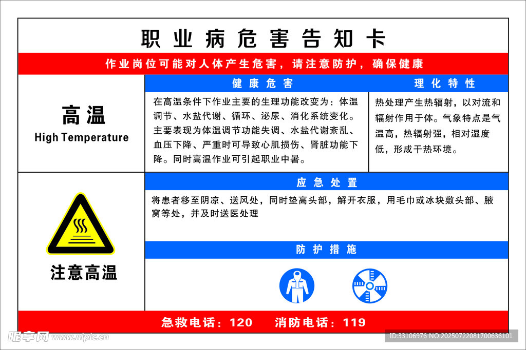 职业病危害告知卡  高温