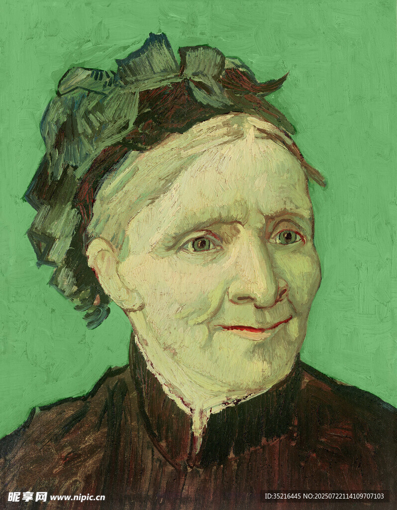 头戴绿帽的老年女性肖像