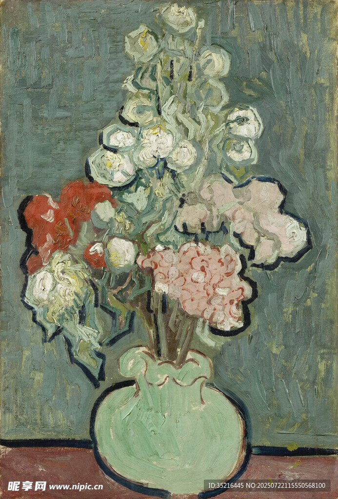 梵高风格花瓶花卉画作