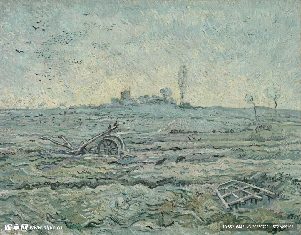 田野耕作场景油画