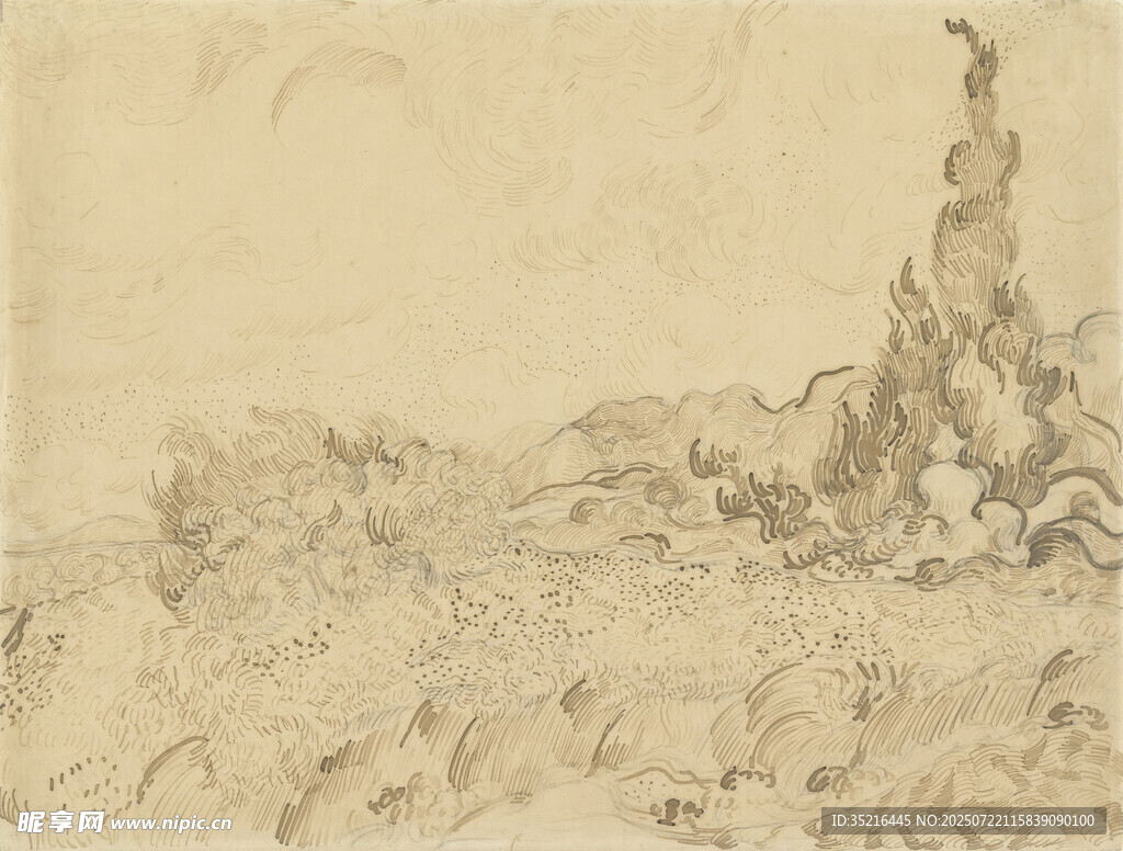 古代风景素描图