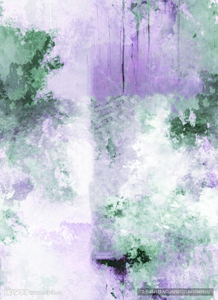 梦幻紫绿交融水彩风景图