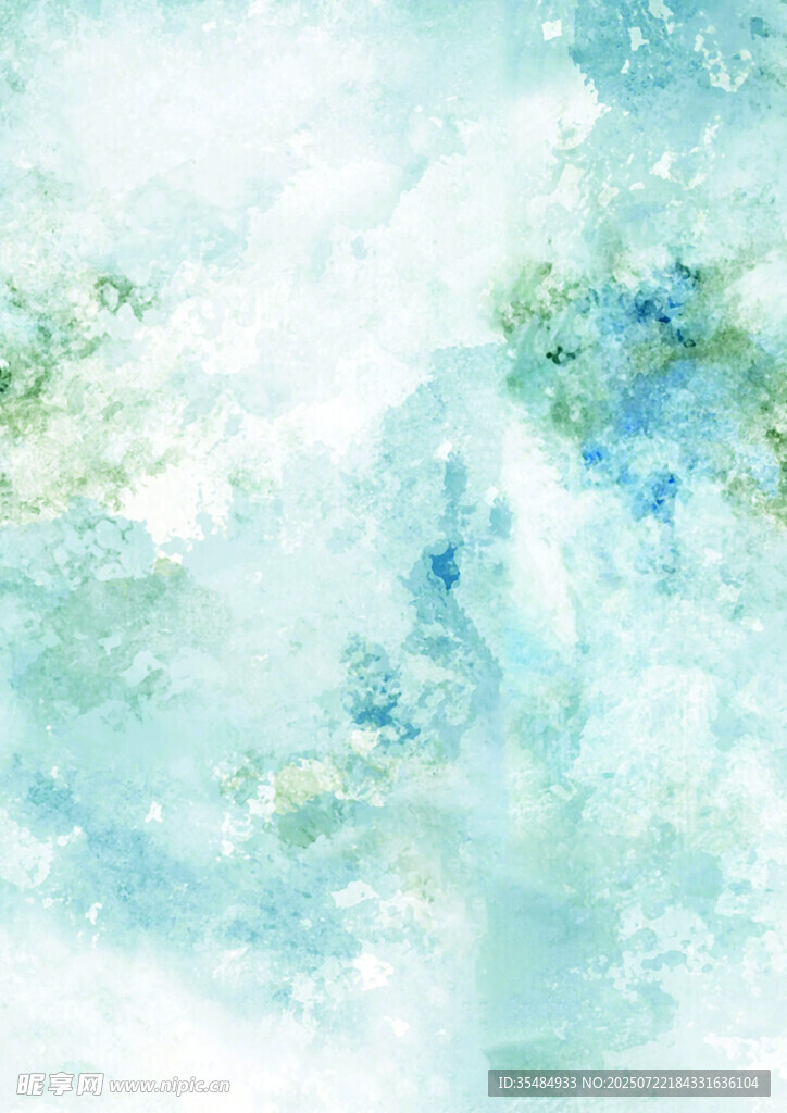 梦幻蓝绿水彩抽象背景图