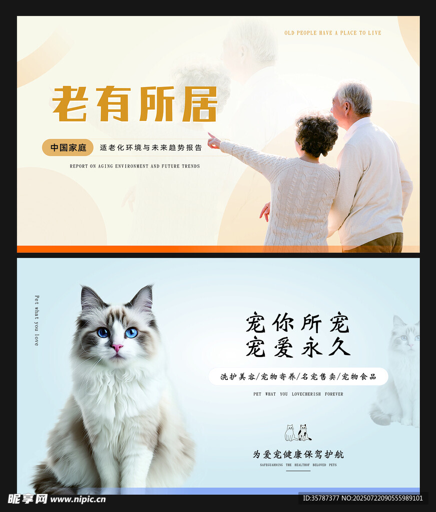 养老与宠物关爱主题海报