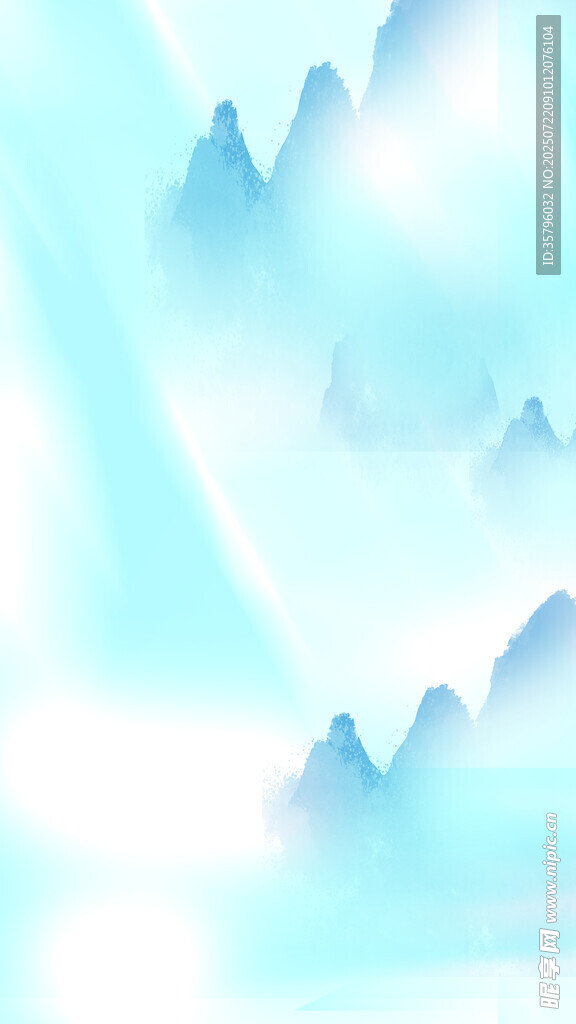 梦幻蓝调山水意境图