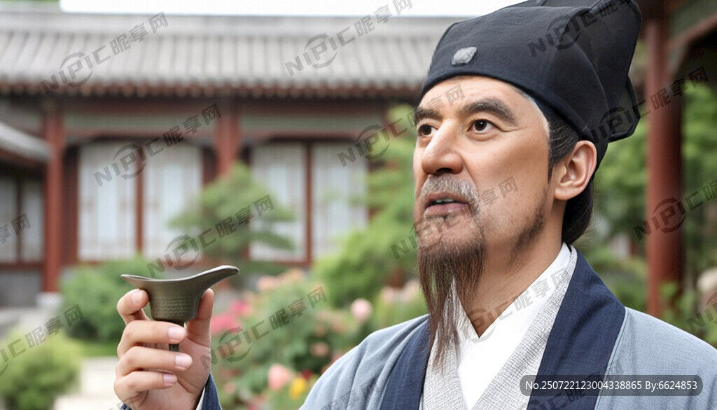 唐朝诗人中年元稹略带醉意