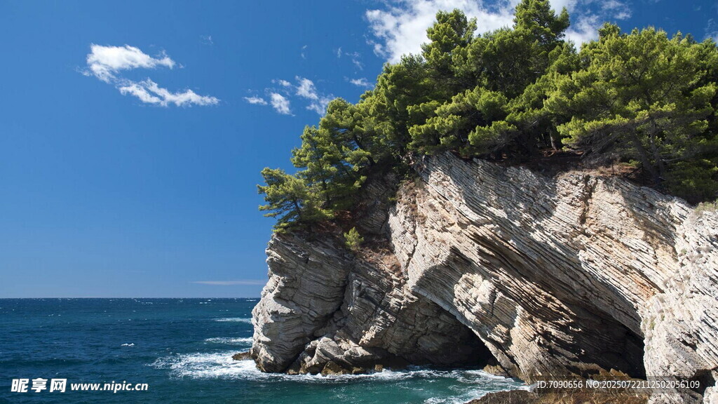 海边嶙峋峭壁与葱郁植被