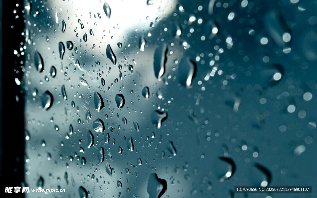 窗上雨滴朦胧的雨天景致