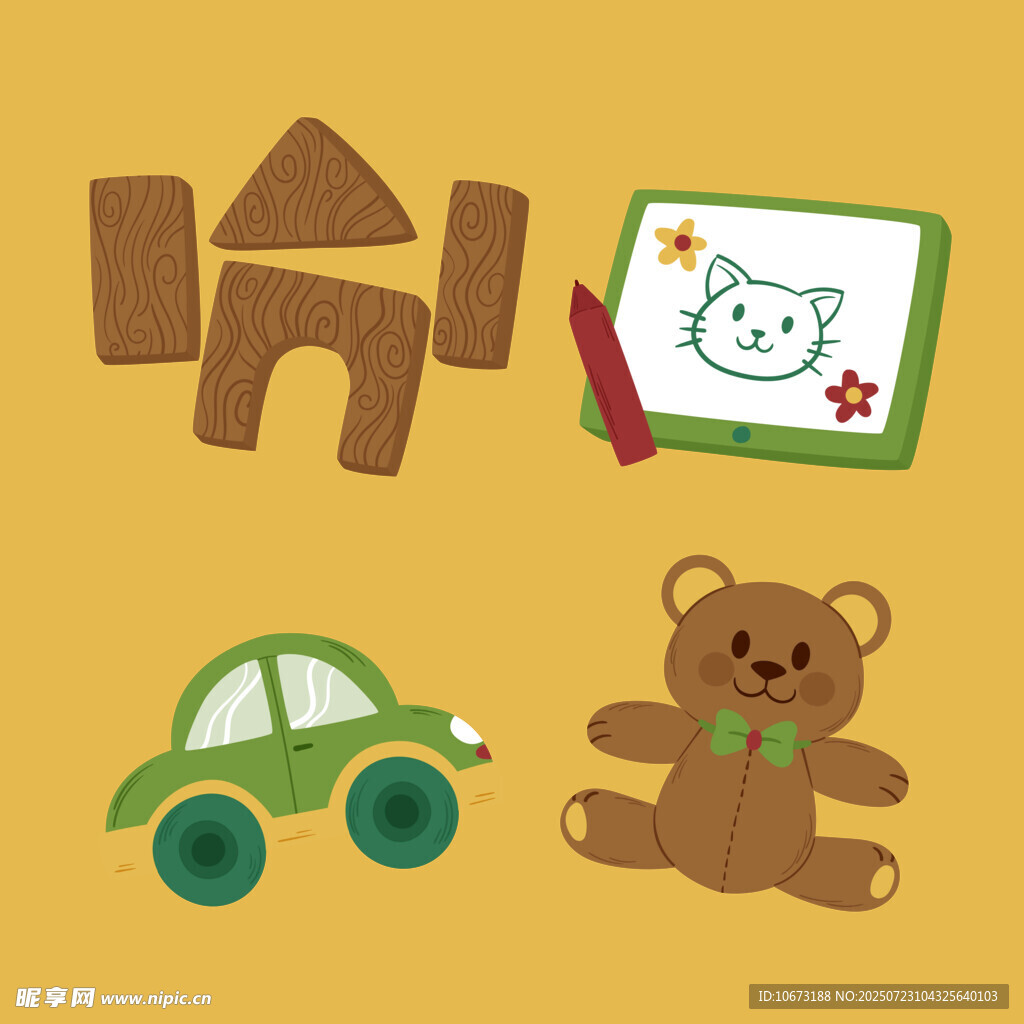 可爱儿童玩具与绘画展示