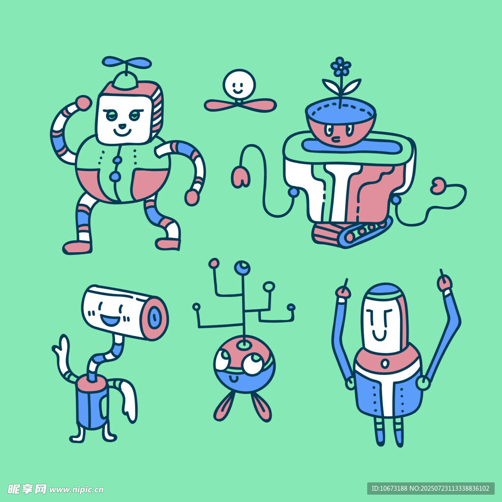可爱卡通机器人插画