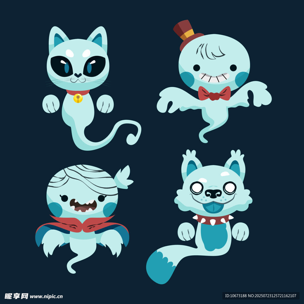可爱万圣节猫咪角色插画
