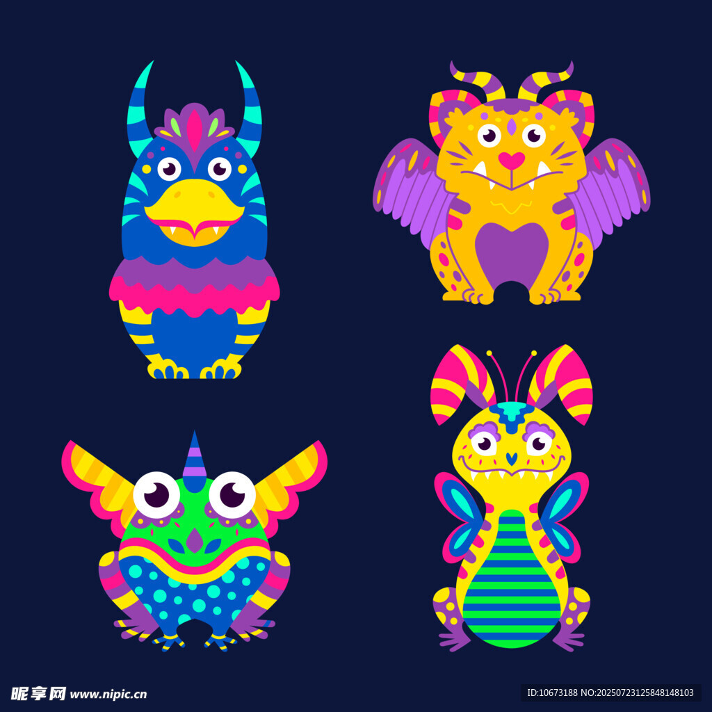 多彩卡通奇幻小怪兽集合