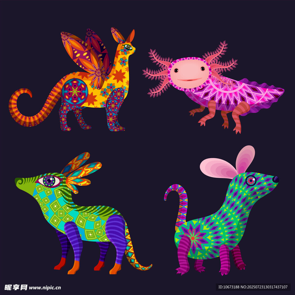 多彩奇幻动物插画