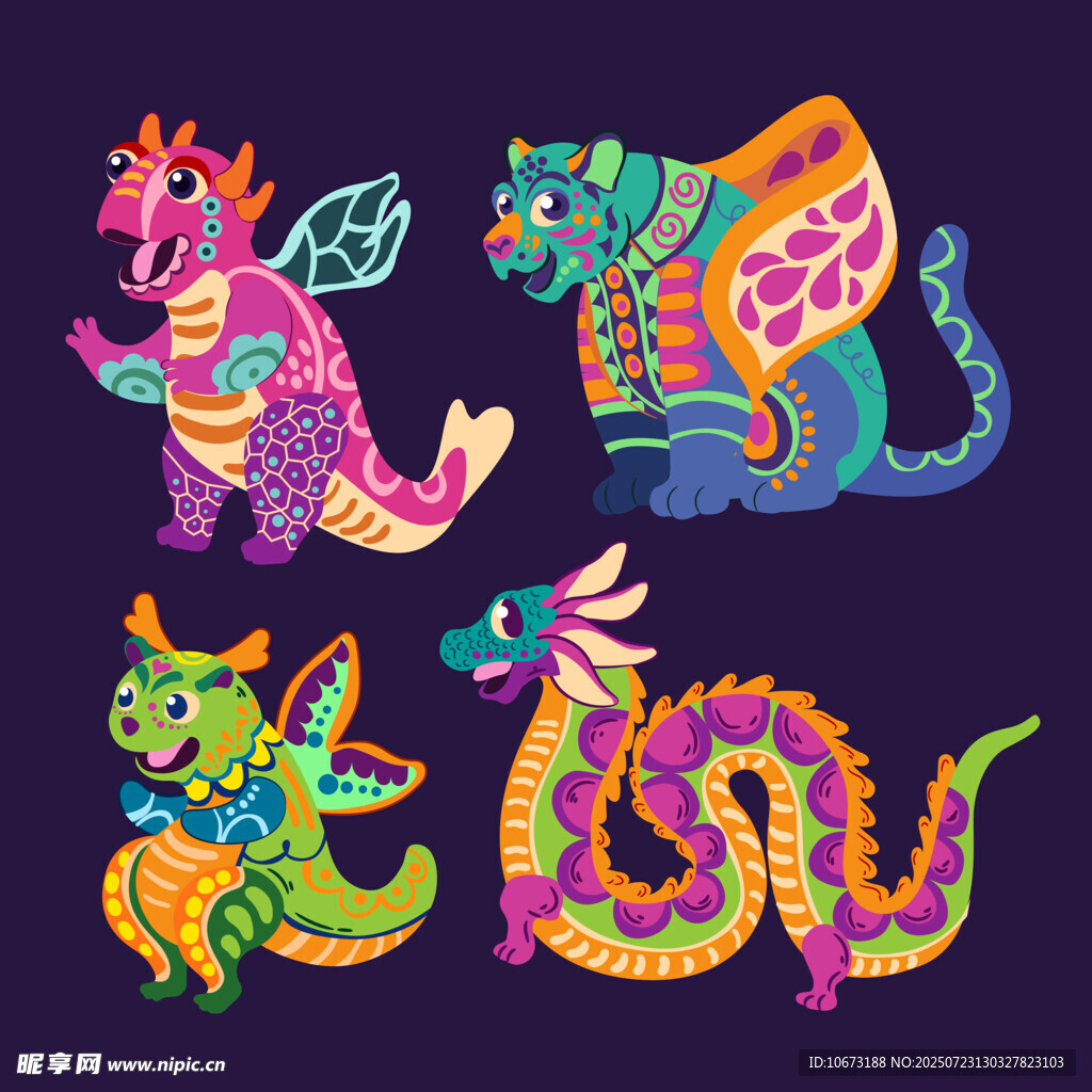 多彩奇幻龙形图案设计