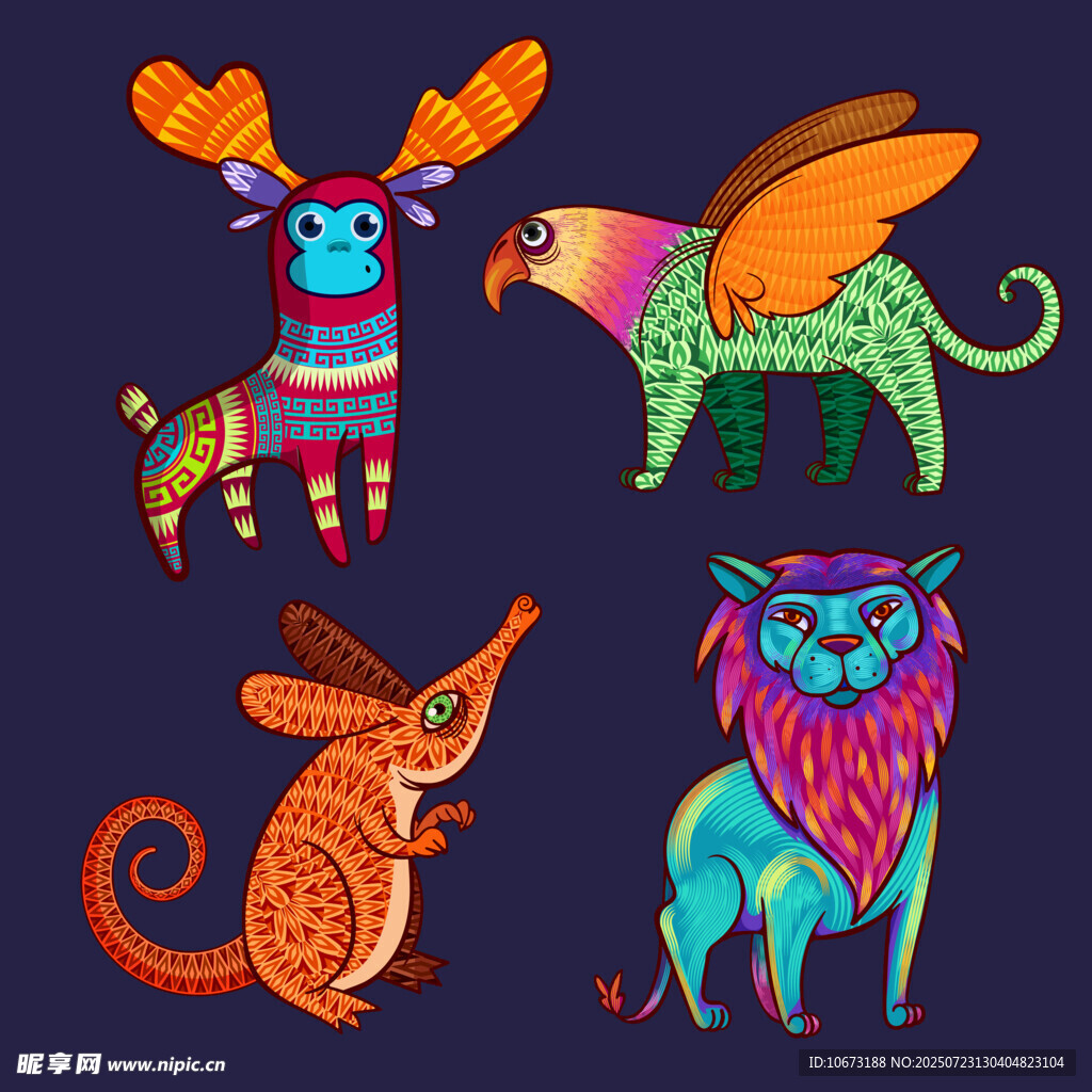 奇幻多彩动物插画