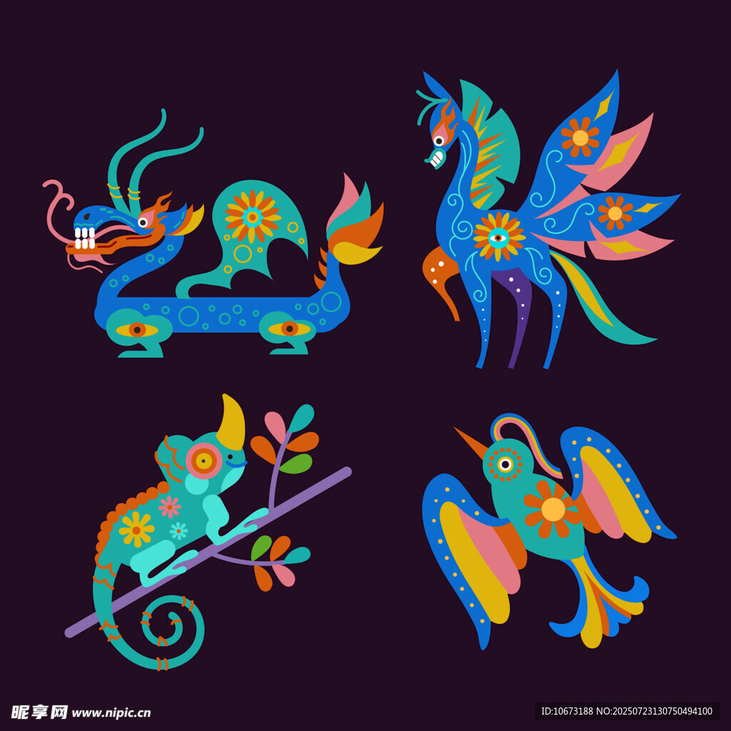 多彩奇幻神话动物插画